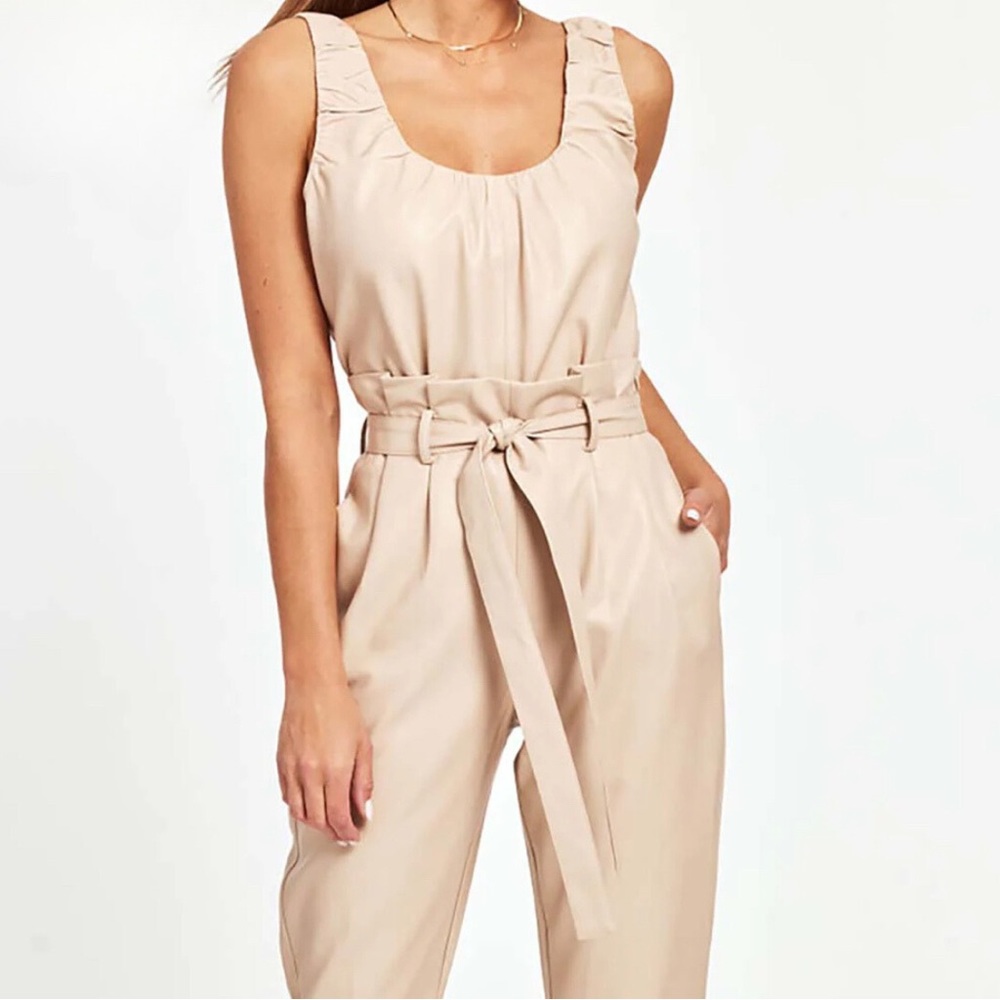 2pcs-NWOT DOLCE CABO BLUSH VEGAN LEATHER TANK TOP AND PAPER BAG PANTS, S